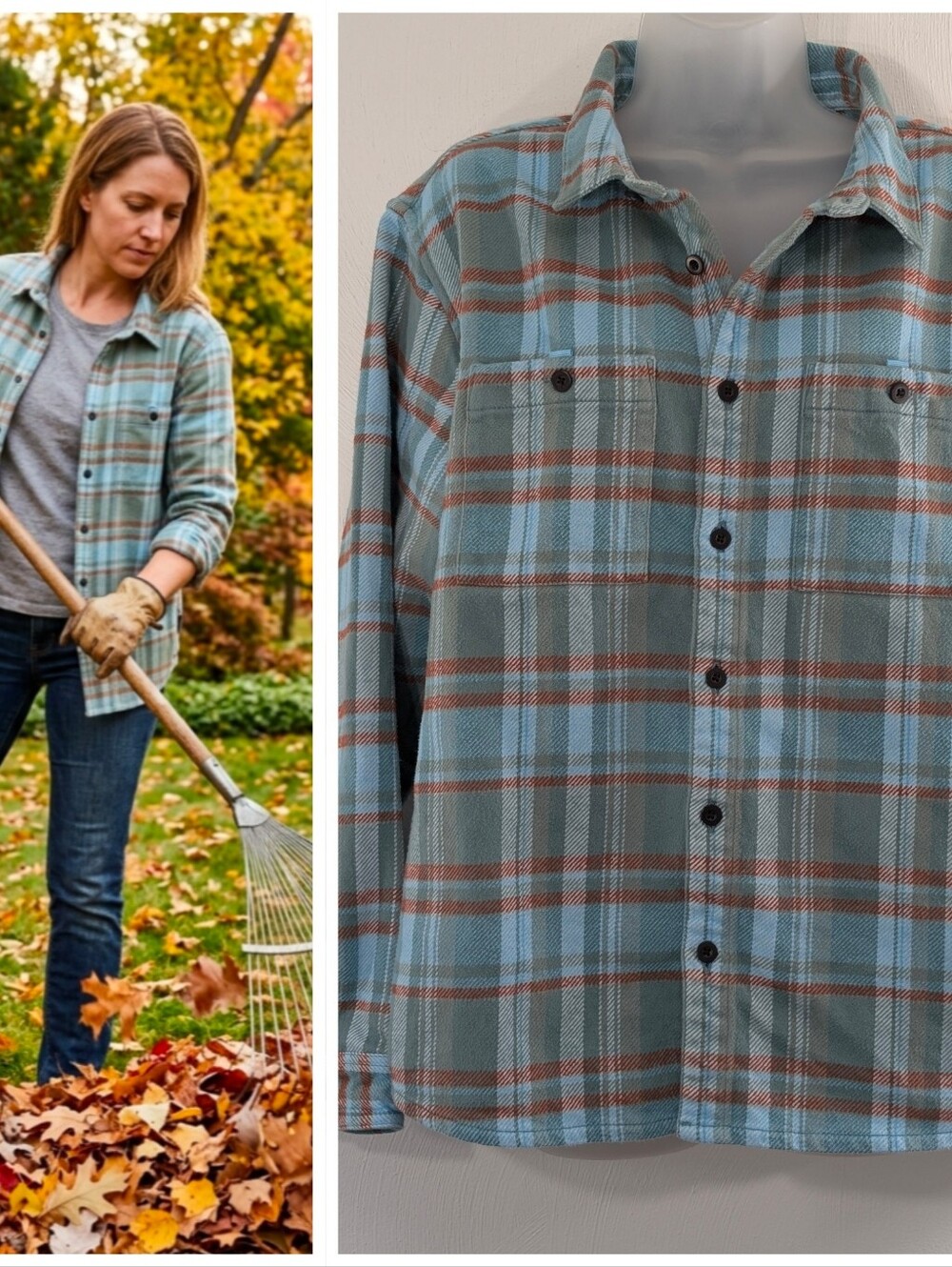 Cotopaxi M Teal Plaid Organic Cotton Heavyweight Flannel Shirt Fall Favorite EUC